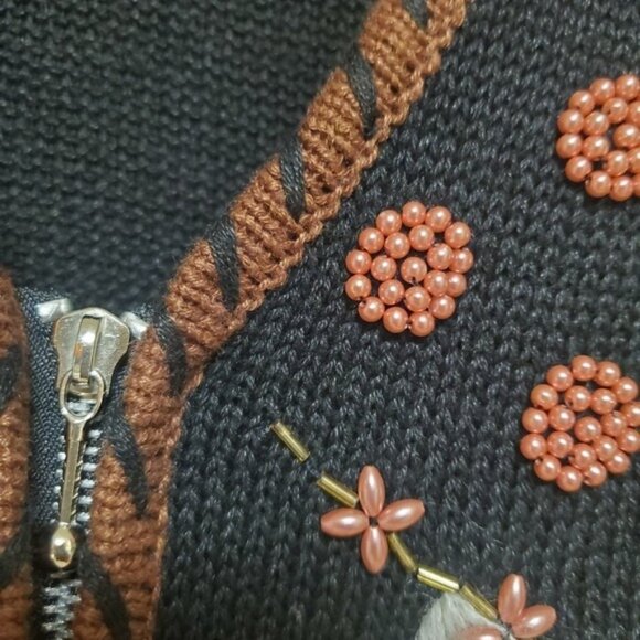 Vintage Embroidered Knit Vest Zip Up Animal Leopard Zebra - Picture 6 of 16